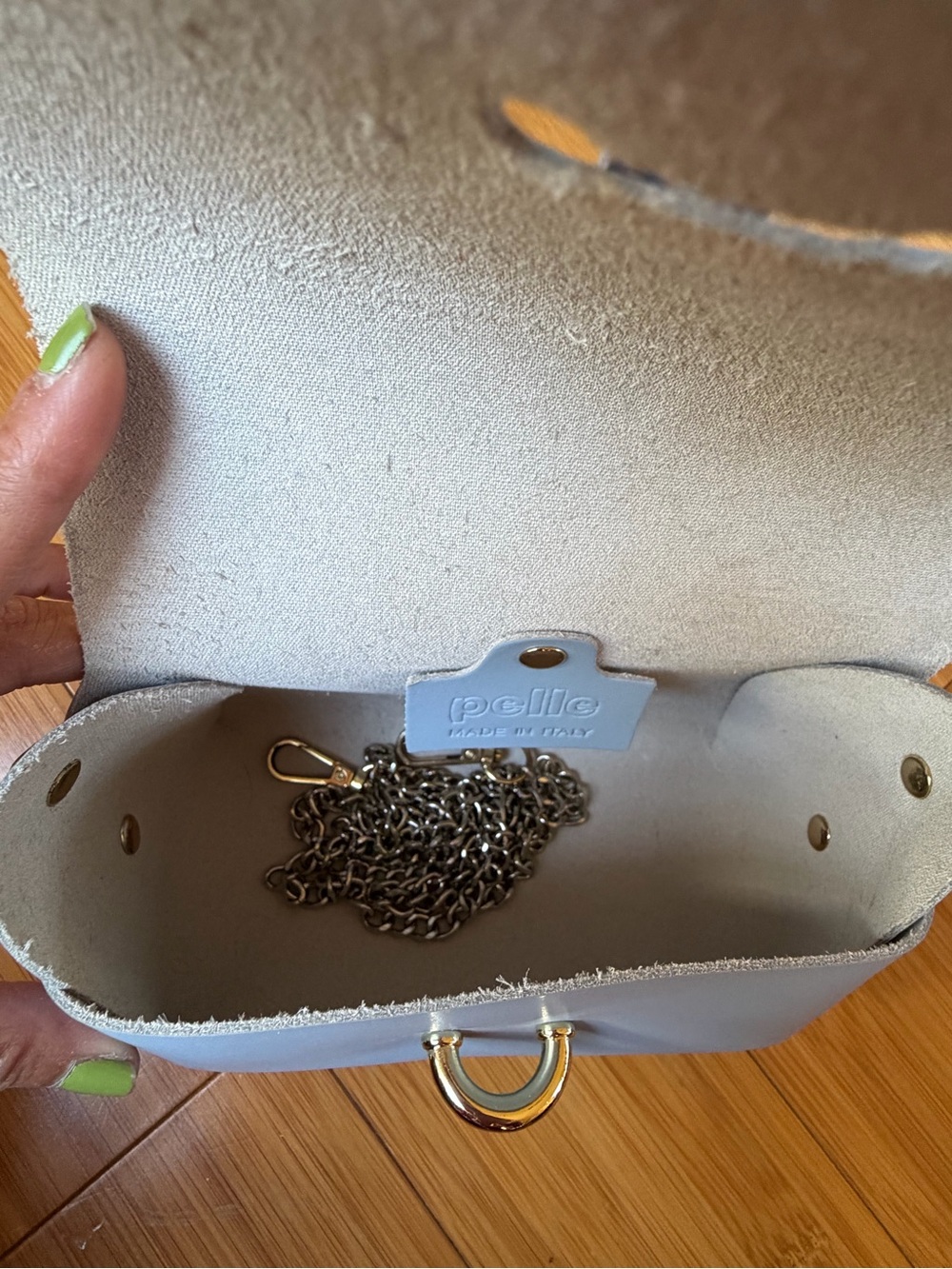 Pelle Light Blue Leatherette Saddle Clutch with Gold Hardware *From Italy* - Picture 6 of 8